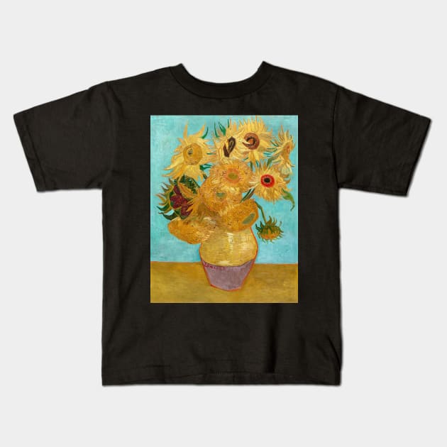 Vase with Twelve Sunflowers by van Gogh Kids T-Shirt by MurellosArt